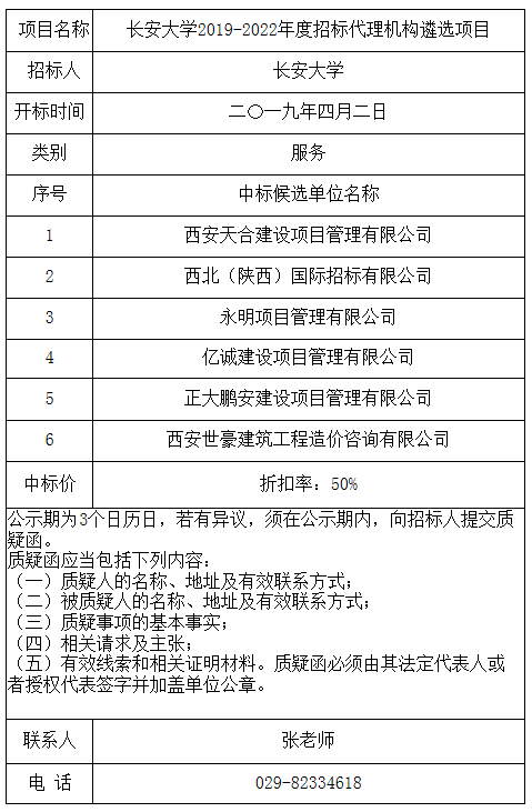 長安大學2019-2022年度招標代理機構遴選項目